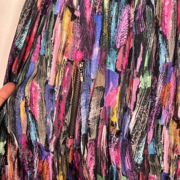 Catimini Kids Girl's Black Bow Colorful Feather Print Dress 10 Sleeveless - Picture 4 of 8